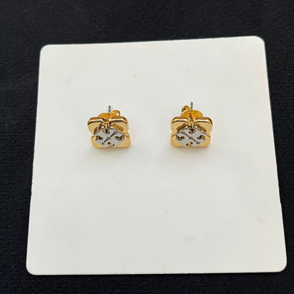 Tory Burch Gold Plated Clover Letter Stud Earrings